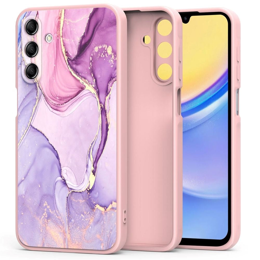 Samsung Galaxy A15 (5G) / A15 Tech-Protect Marble Bagside Cover - Lyserød / Lilla