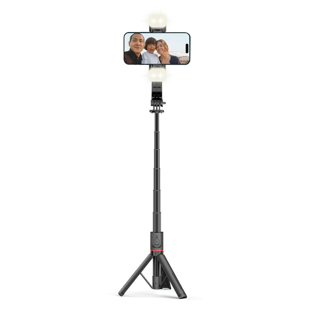 L05S Tech-Protect Selfiestang m. Tripod & Led Lys - Bluetooth - Sort