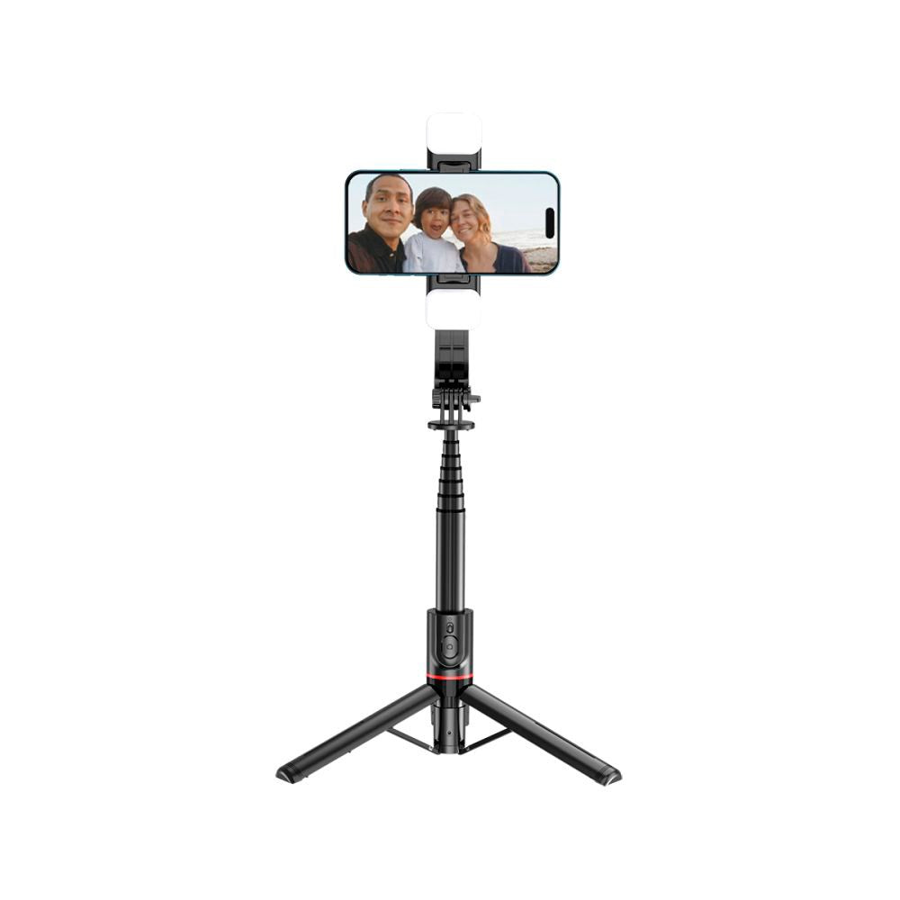 L05S Tech-Protect Selfiestang m. Tripod & Led Lys - Bluetooth - Sort