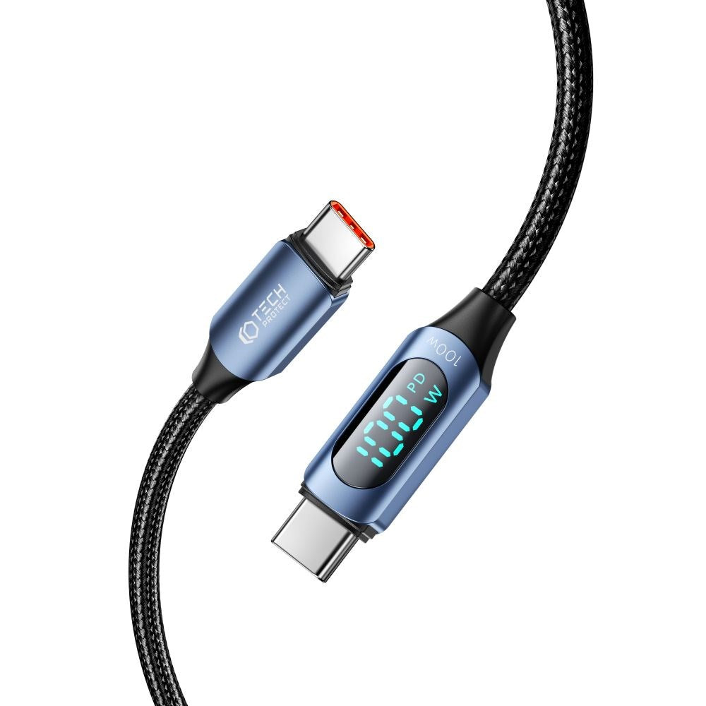 Tech-Protect Ultraboost LED USB-C til USB-C Kabel 100W/5A 1m - Sort / Blå