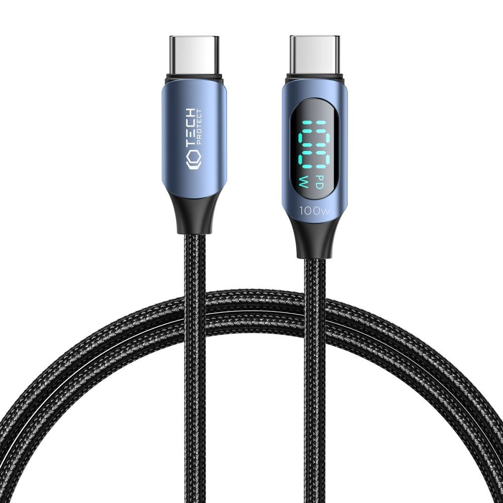 Tech-Protect Ultraboost LED USB-C til USB-C Kabel 100W/5A 1m - Sort / Blå