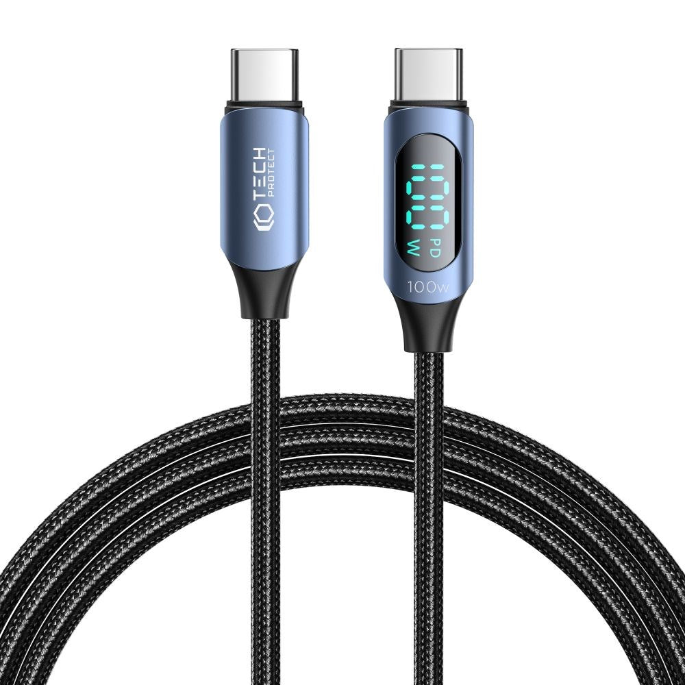 Tech-Protect Ultraboost LED USB-C til USB-C Kabel 100W/5A 2m - Sort / Blå