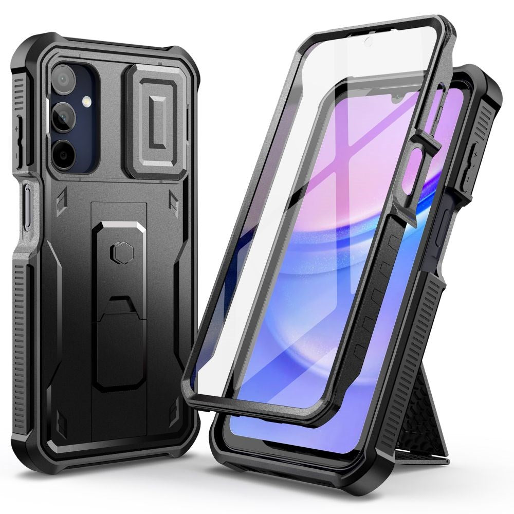 Samsung Galaxy A15 (5G) / A15 Tech-Protect Kevlar Pro Hårdt Plastik Bagside Cover m. Skærmbeskyttelse & Kickstand - Sort