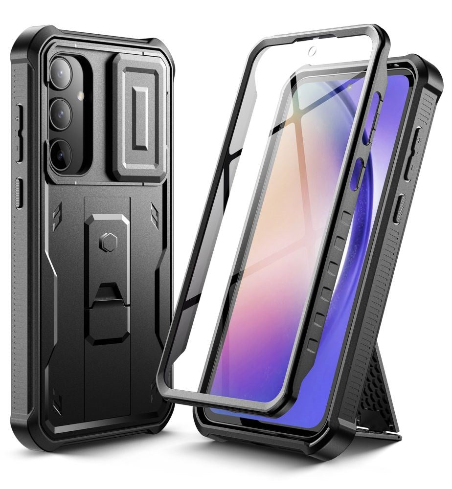 Samsung Galaxy A55 (5G) Tech-Protect Kevlar Pro Hårdt Plastik Bagside Cover m. Skærmbeskyttelse & Kickstand - Sort