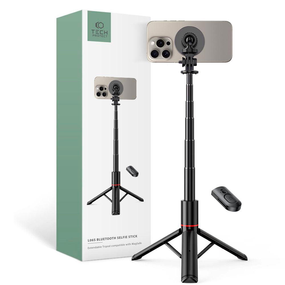 L06S Tech-Protect Kompakt Selfiestang m. Tripod & Bluetooth - MagSafe Kompatibel - Sort