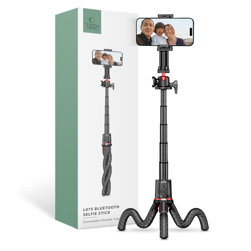 L07S Tech-Protect Selfiestang m. Fleksibel Tripod & Bluetooth - Sort