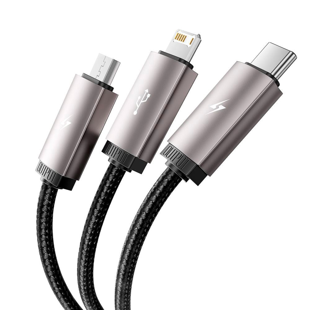 Tech-Protect Ultraboost 3-i-1 Lightning / USB-C / Micro-USB 3.5A Kabel - 1 m. - Grå