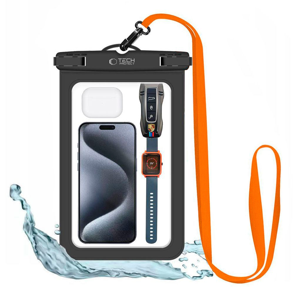 Tech-Protect Universal Waterproof Case - Sort / Gennemsigtig (Maks. Mobil: 190 x 110 mm)