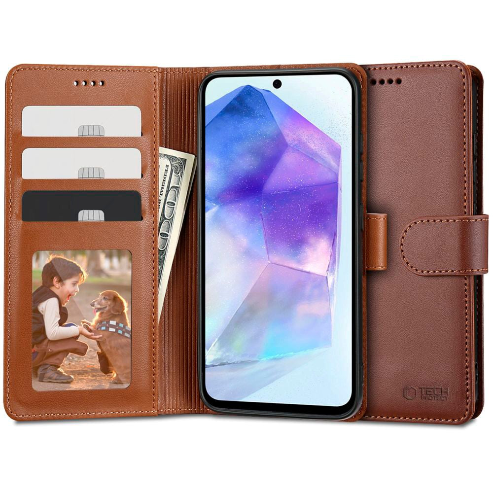 Samsung Galaxy A55 (5G) Tech-Protect Flip Wallet m. Pung - Brun