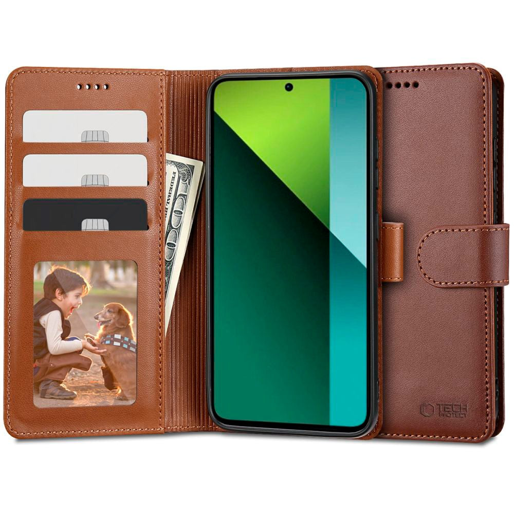 Xiaomi Redmi Note 13 Pro (5G) Tech-Protect Flip Wallet m. Pung - Brun