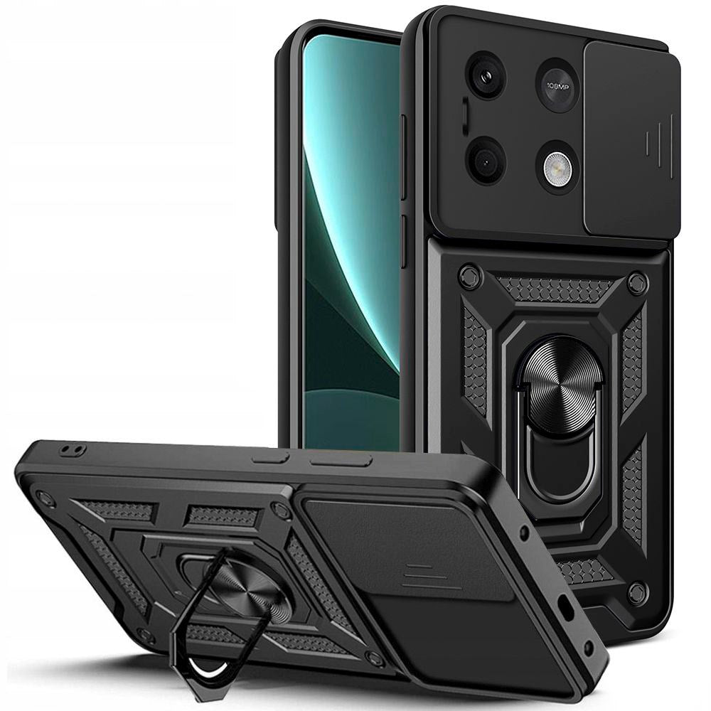 Xiaomi Redmi Note 13 (5G) Tech-Protect Camshield Cover m. Magnetisk Fingerring & Ståfunktion - Sort