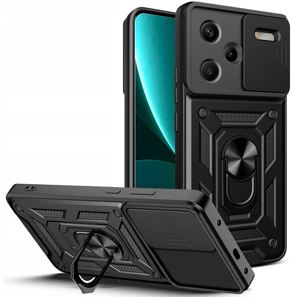 Xiaomi Redmi Note 13 Pro+ (Plus) Tech-Protect Camshield Cover m. Magnetisk Fingerring & Ståfunktion - Sort