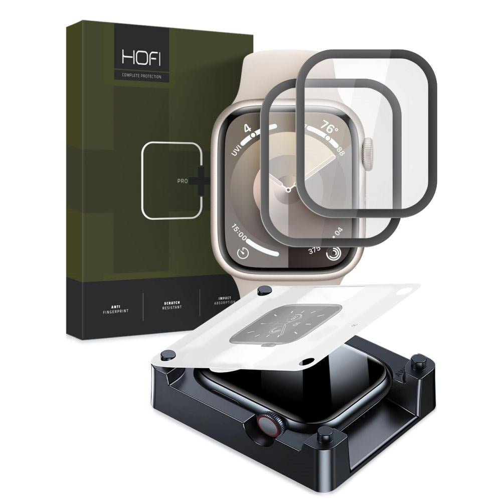 Apple Watch 7 / 8 / 9 (41 mm) Hofi Glass Pro+ Skærmbeskyttelsesglas - Case Friendly - 2-Pak - Sort Kant