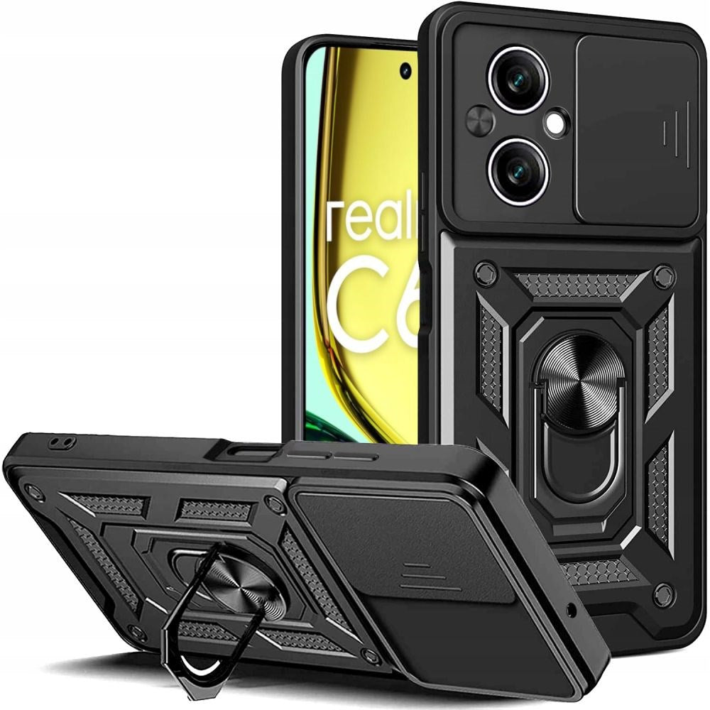 Realme C67 (4G) Tech-Protect Camshield Cover m. Magnetisk Fingerring & Ståfunktion - Sort