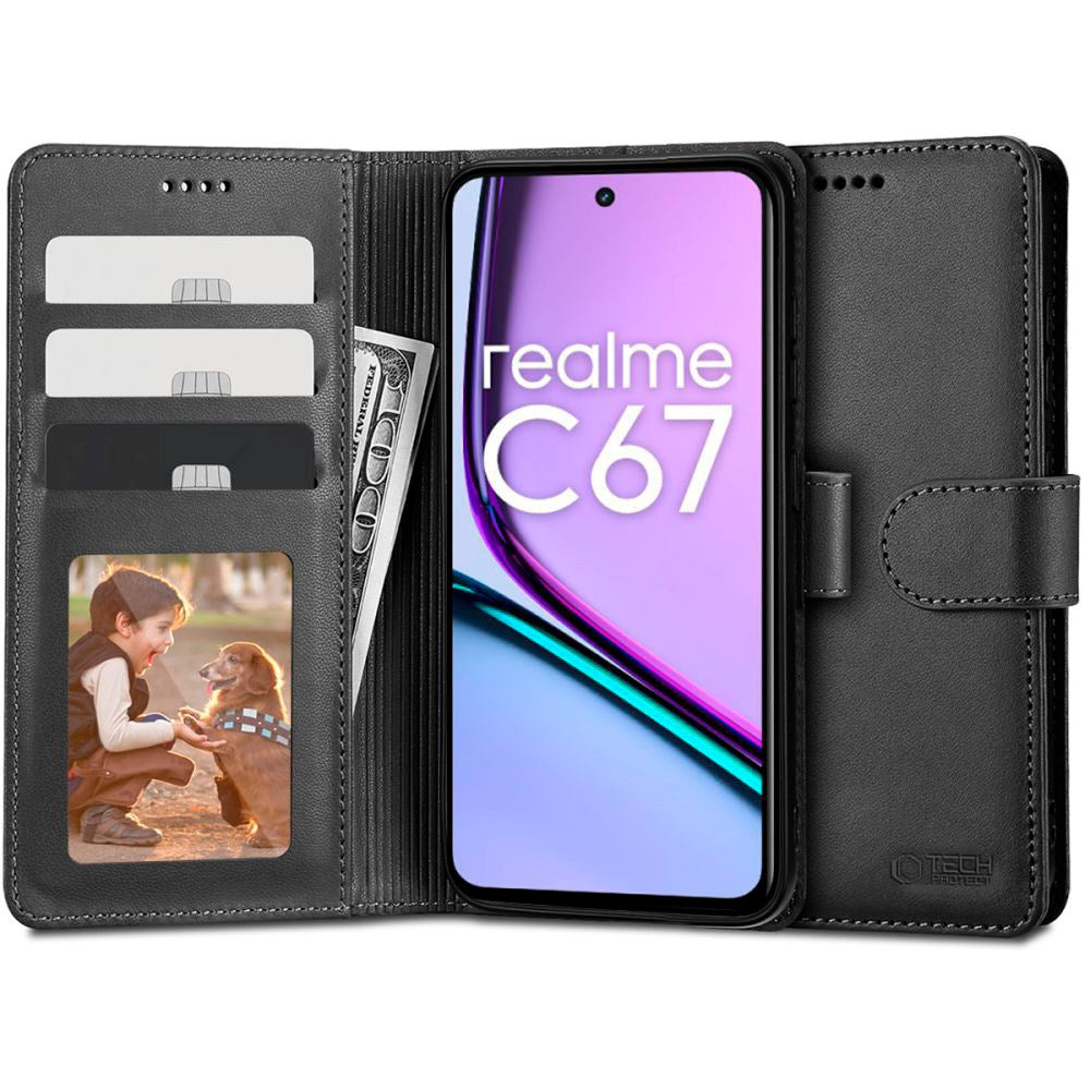 Realme C67 (4G) Tech-Protect Flip Wallet m. Pung - Sort