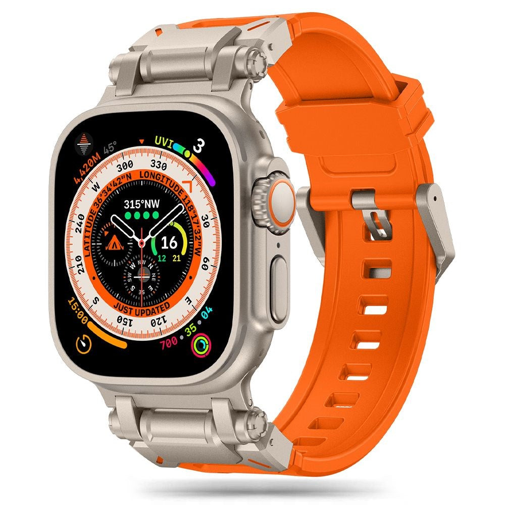 Tech-Protect Apple Watch (42/44/SE/45/46/49mm) Delta Pro Silikone Rem - Orange / Titanium