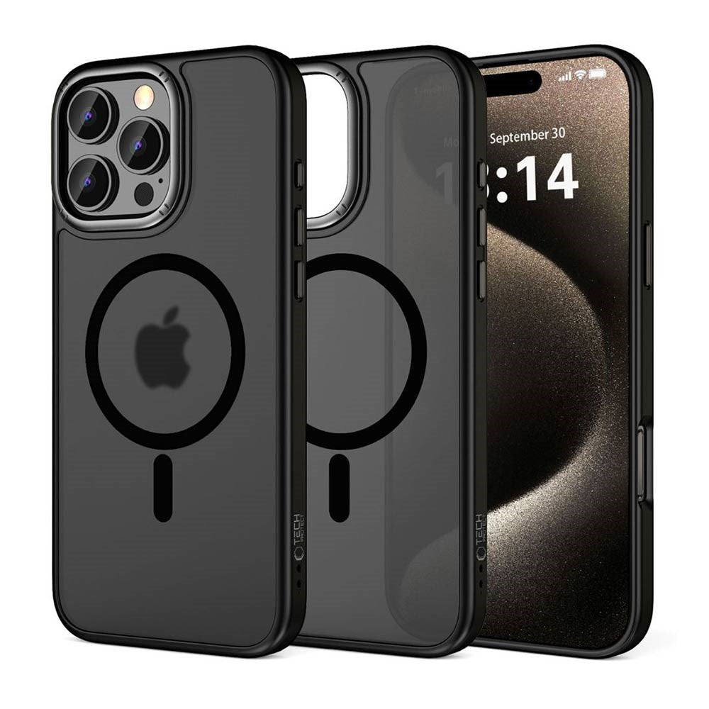 iPhone 16 Pro Tech-Protect MagEdge Hybrid Mobil Cover inkl. Kamerabeskyttelse - MagSafe Kompatibel - Gennemsigtig / Mat Sort