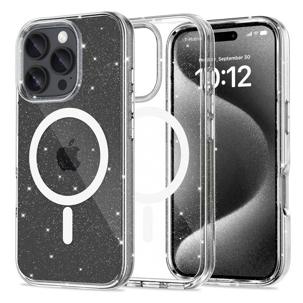 iPhone 16 Pro Tech-Protect Flexair Hybrid Bagside Cover - MagSafe Kompatibel - Gennemsigtig / Glitter