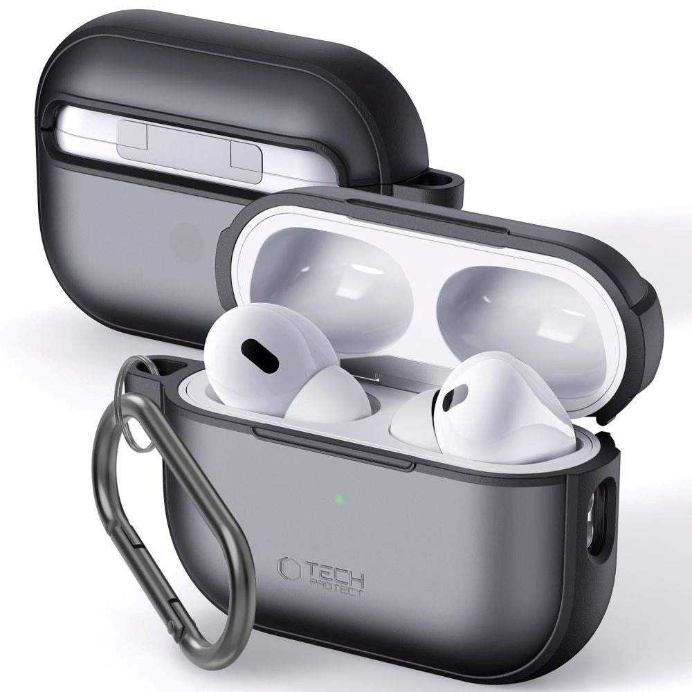 Tech-Protect MagMat Apple AirPods Pro (1. & 2. Gen) Fleksibelt Plastik Cover m. Karabinhage - Mat Sort