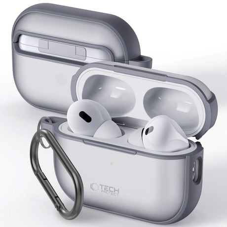 Tech-Protect MagMat Apple AirPods Pro (1. & 2. Gen) Fleksibelt Plastik Cover m. Karabinhage - Mat Grå