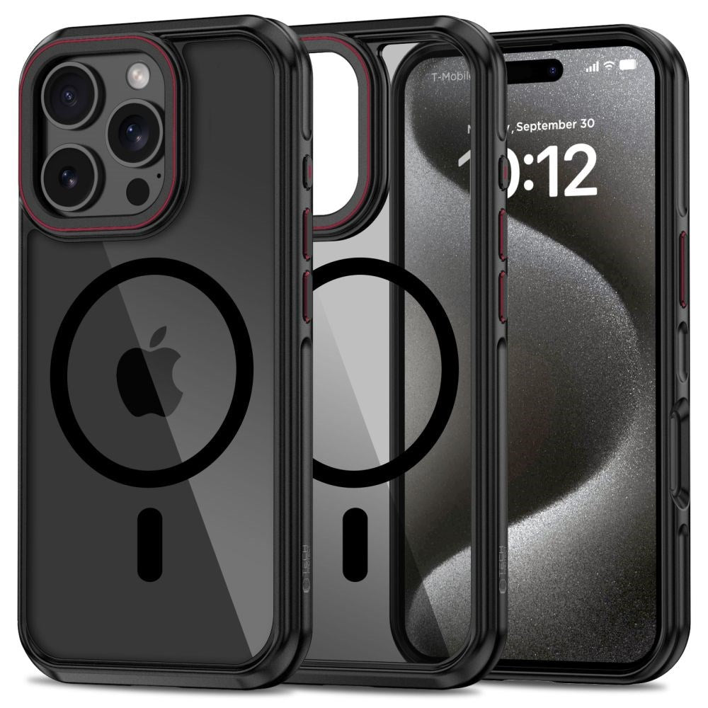 iPhone 16 Pro Max Tech-Protect Maghybrid Bagside Cover - MagSafe Kompatibel - Sort / Rød