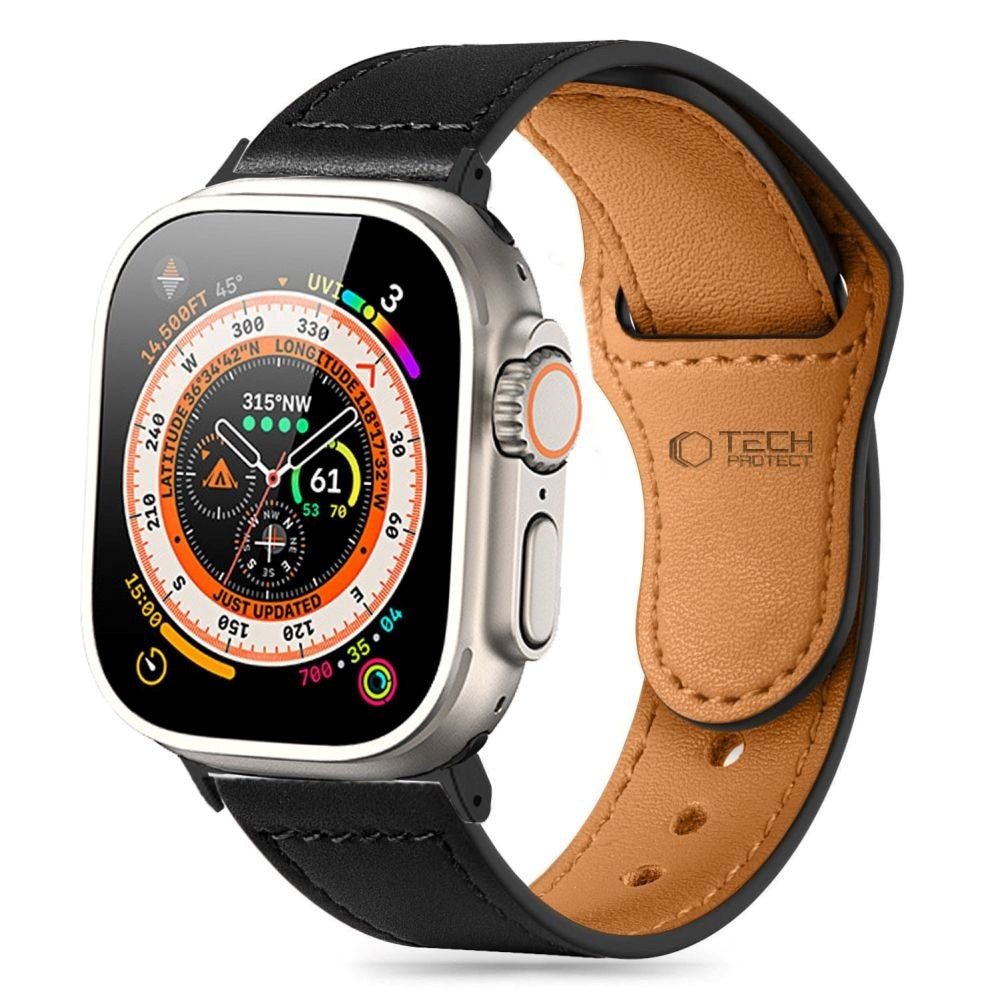 Apple Watch (42/44/SE/45/46/49mm) Tech-Protect Naturalfit Ægte Læder Rem - Black