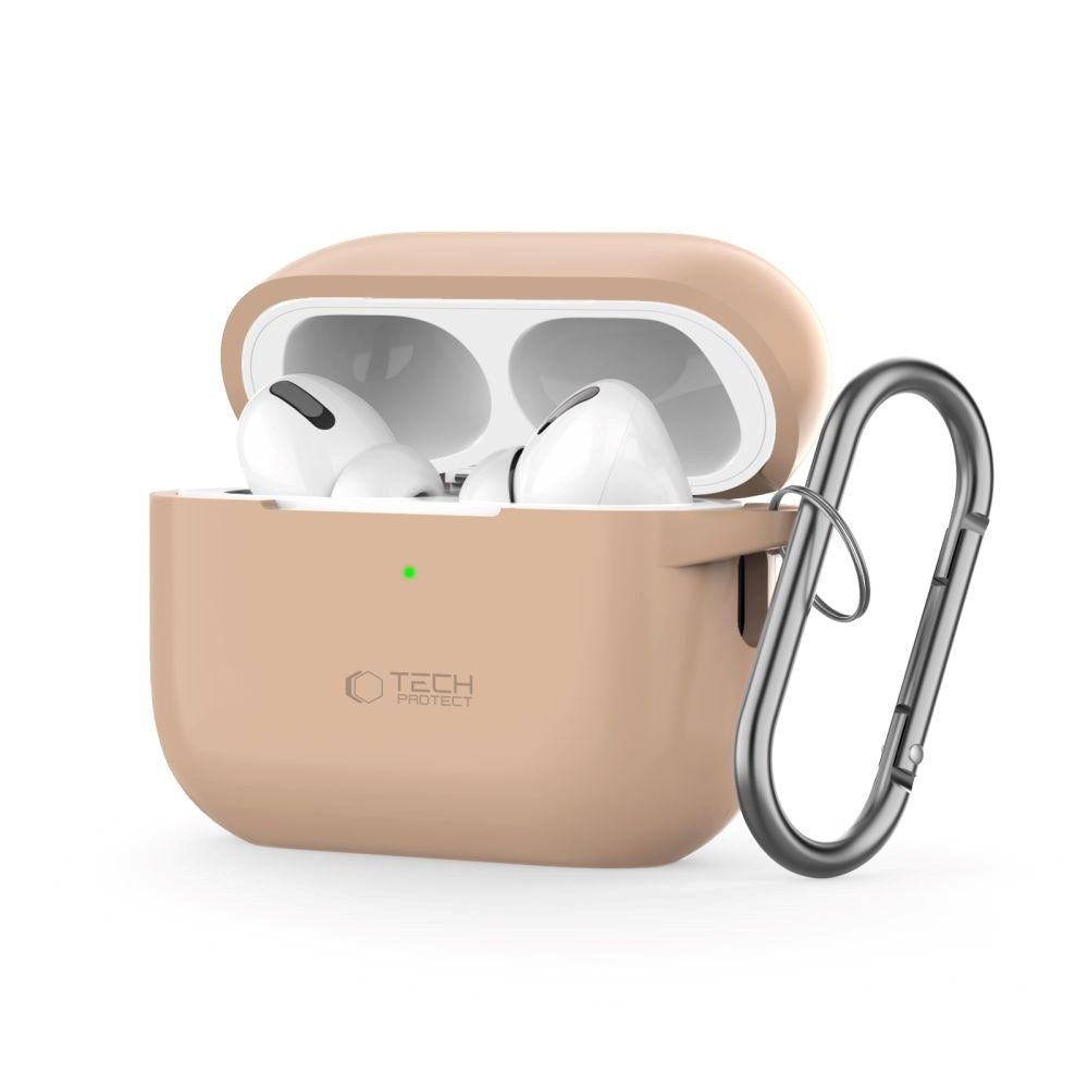 Tech-Protect Apple AirPods Pro (1. & 2. Gen) Silikone Cover m. Karabinhage - Beige