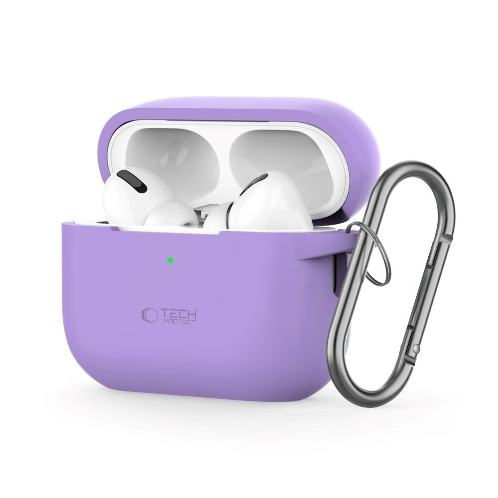 Tech-Protect Apple AirPods Pro (1. & 2. Gen) Silikone Cover m. Karabinhage - Lilla