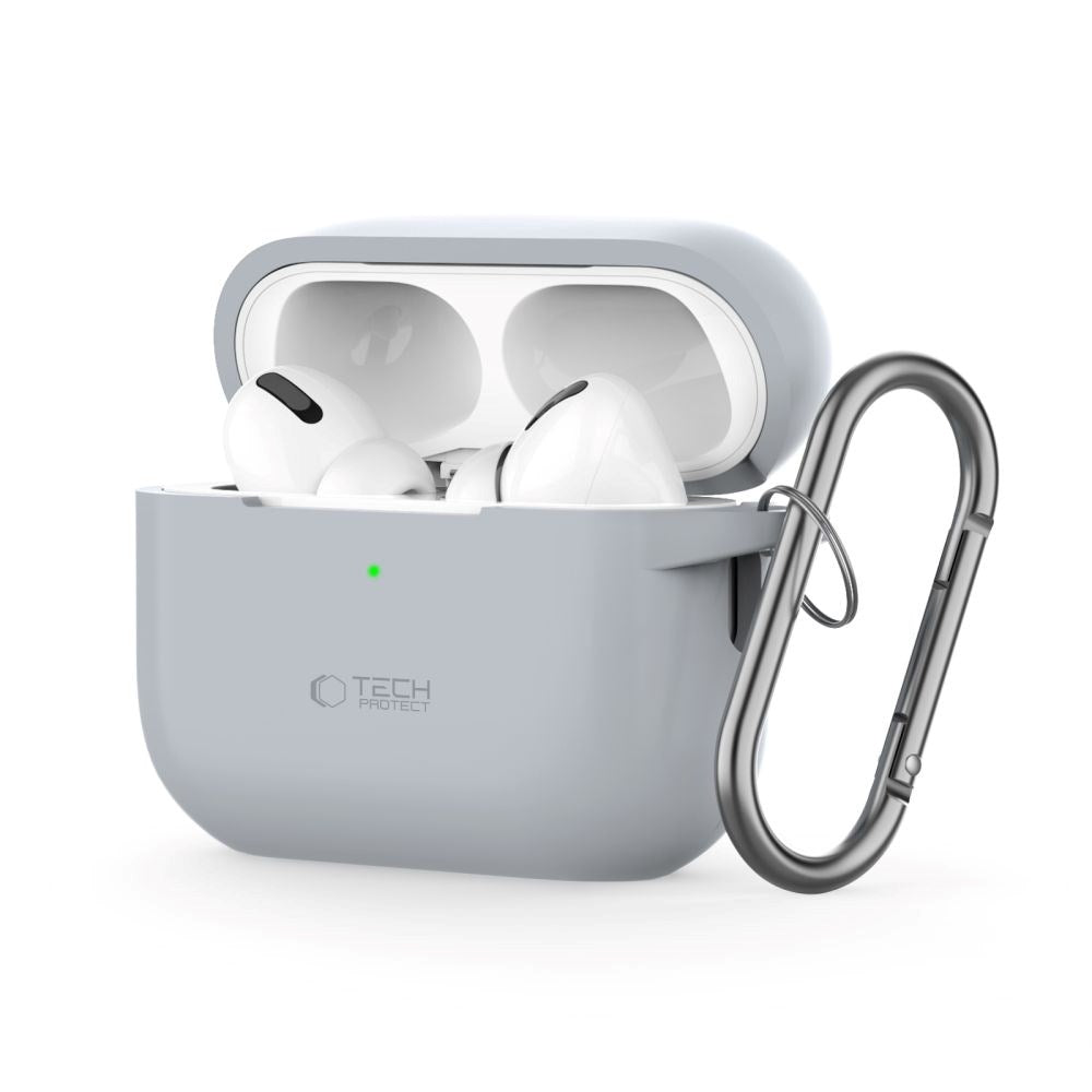 Tech-Protect Apple AirPods Pro (1. & 2. Gen) Silikone Cover m. Karabinhage - Grå