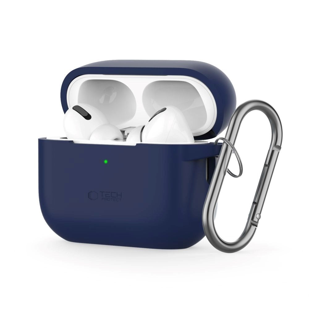 Tech-Protect Apple AirPods Pro (1. & 2. Gen) Silikone Cover m. Karabinhage - Mørkeblå