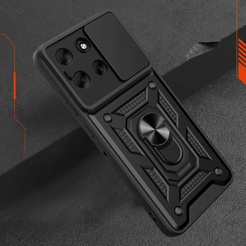 Motorola Moto G86 Tech-Protect Case m. Magnetisk Fingerring - Camslider - Ståfunktion - Sort