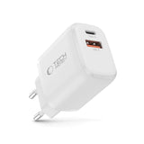 Tech-Protect Vægoplader m. 30W - 1 x USB-A (QC) & 1 x USB-C (PD) - Hvid