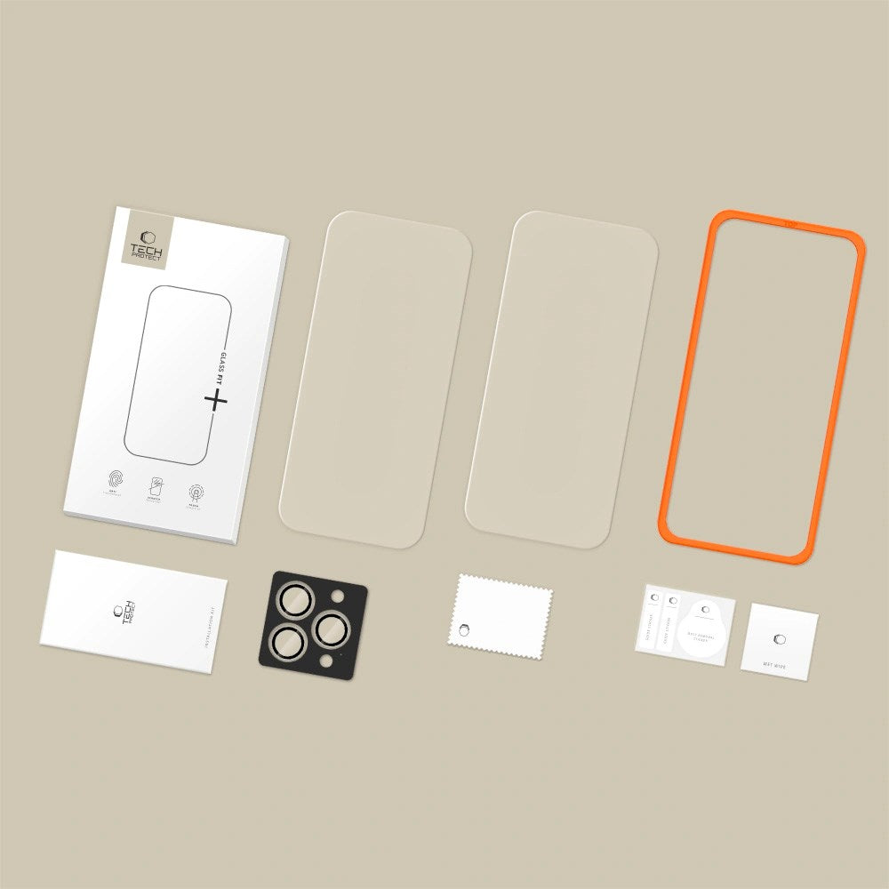 Tech-Protect - iPhone 17 Pro Max / 16 Pro Max - Easy Set+ Beskyttelsessæt m. Skærmbeskyttelsesglas & Kameralinsebeskyttelsesglas - Gennemsigtig