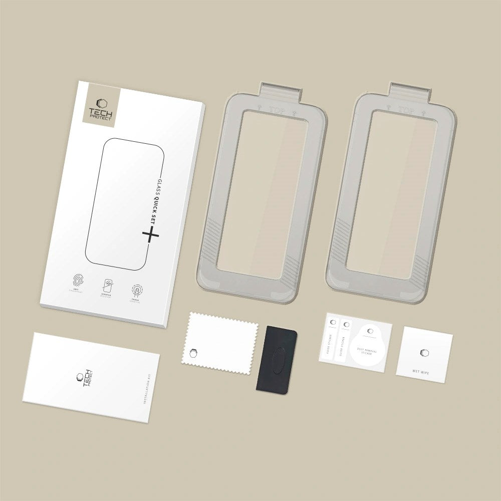 Tech-Protect - iPhone 17 - Quick Set+ Skærmbeskyttelsesglas - 2 stk - Gennemsigtig / Sort Kant