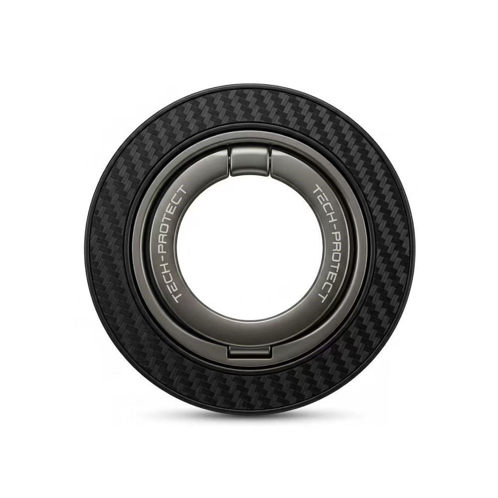 Tech-Protect Magnetisk Ring Holder til Mobil m. Carbon Design - MagSafe Kompatibel - Sort