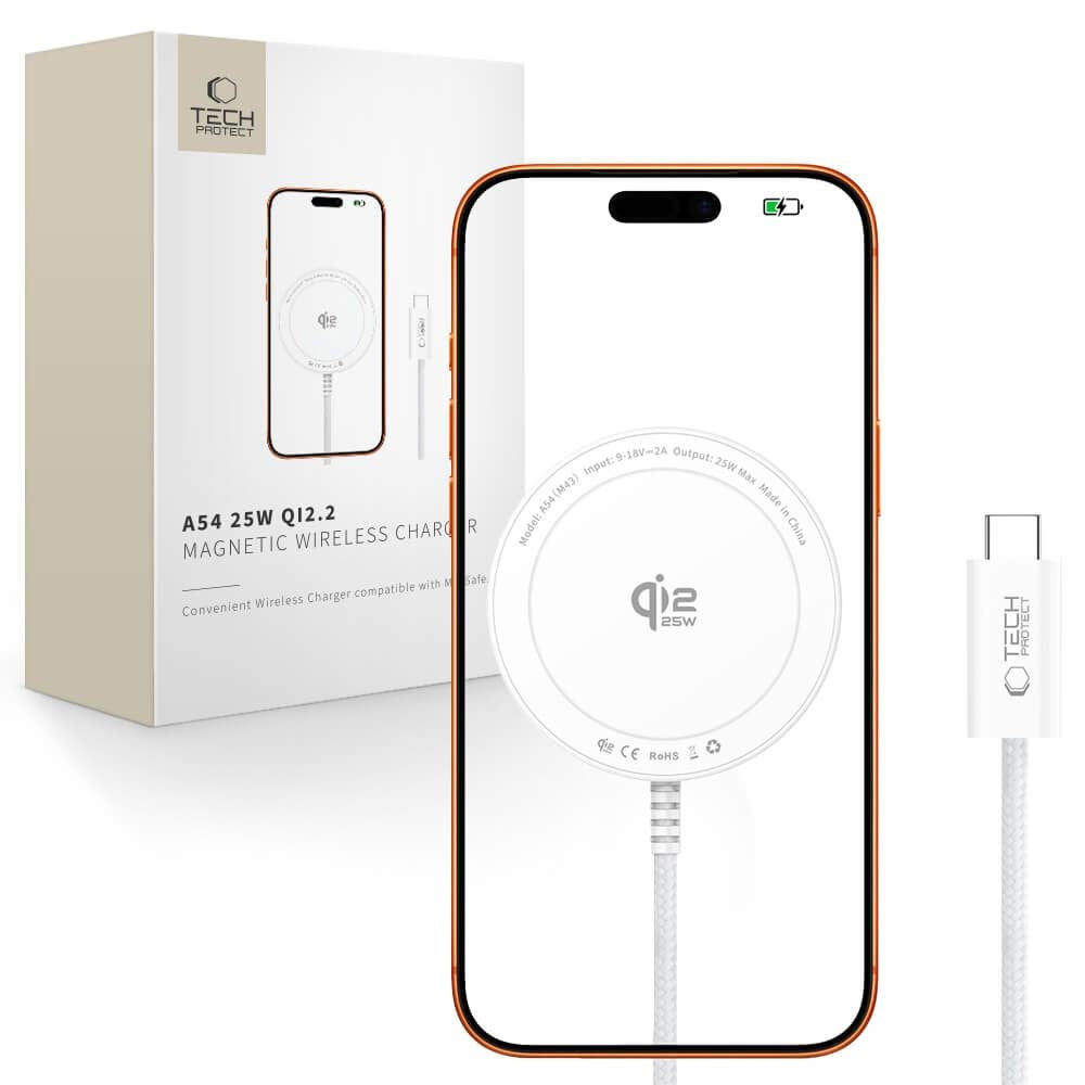Tech-Protect Trådløs Magnetisk Oplader A54 25W - Hvid