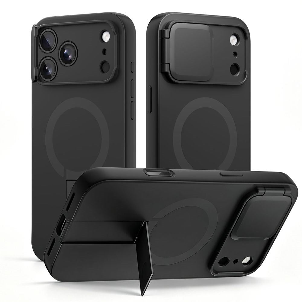 Tech-Protect iPhone 18 Pro Max / 17 Pro Max Kevlar Aura Mobil Cover med Ståfunktion og Cam Slider - MagSafe Kompatibel - Sort