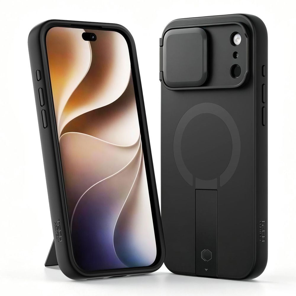 Tech-Protect iPhone 18 Pro Max / 17 Pro Max Kevlar Aura Mobil Cover med Ståfunktion og Cam Slider - MagSafe Kompatibel - Sort
