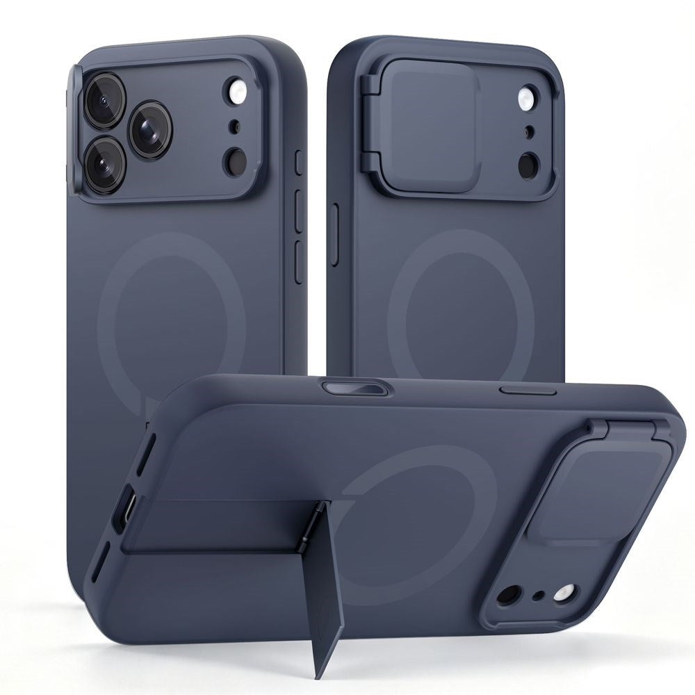 Tech-Protect iPhone 18 Pro / 17 Pro Kevlar Aura Mobil Cover med Ståfunktion og Cam Slider - MagSafe Kompatibel - Blå