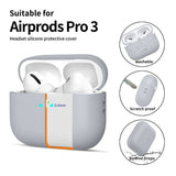 Apple AirPods Pro (3. Gen) Tech-Protect Silikone Case m. Strop - Grå