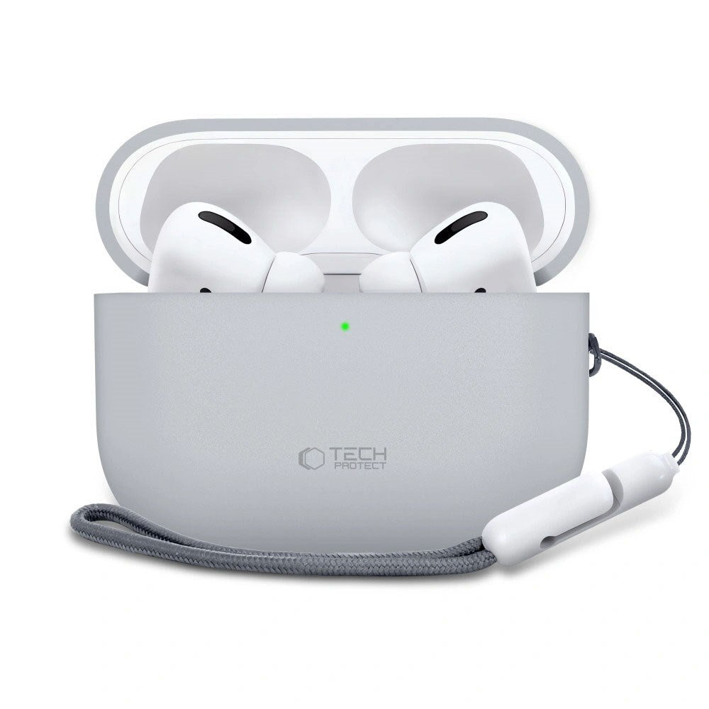 Apple AirPods Pro (3. Gen) Tech-Protect Silikone Case m. Strop - Grå