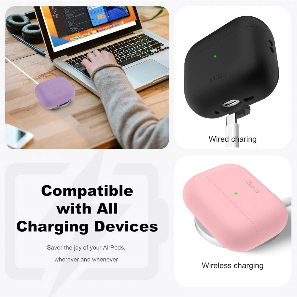 Apple AirPods Pro (3. Gen) Tech-Protect Silikone Case m. Strop - Mørkeblå