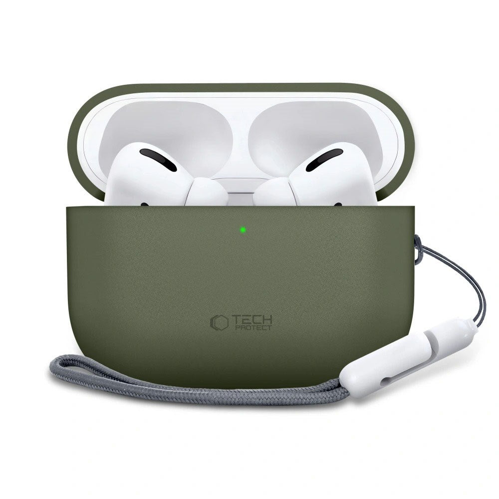 Apple AirPods Pro (3. Gen) Tech-Protect Silikone Case m. Strop - Olivengrøn