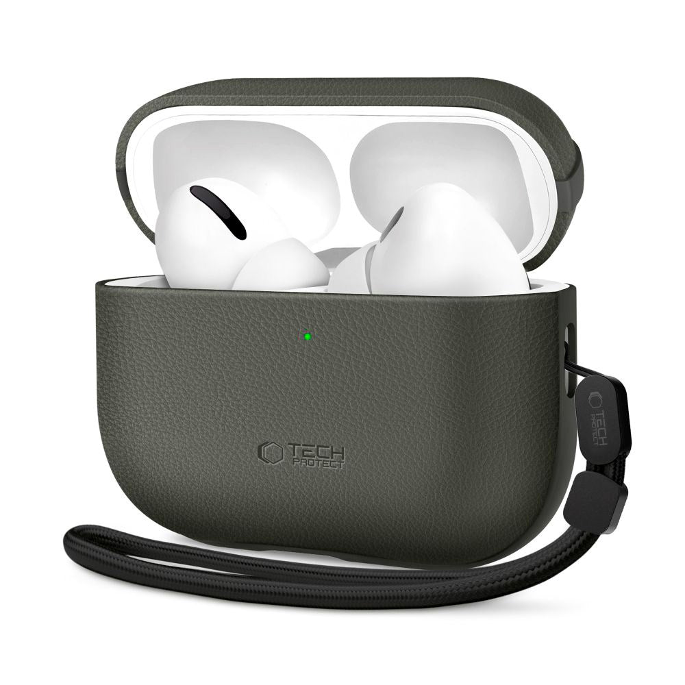 Tech-Protect Apple AirPods Pro (3. gen.) NaturalFit Kunstlæder Cover - Rem - Grøn