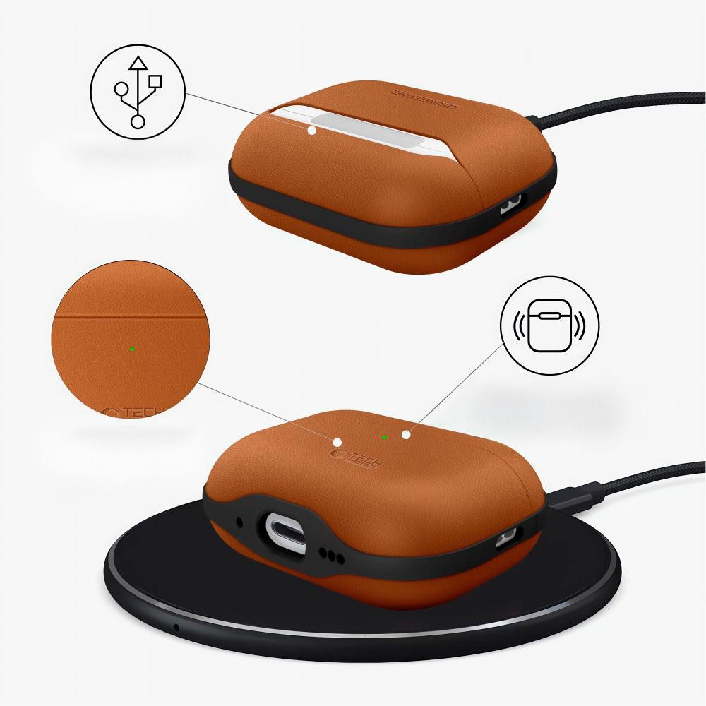Tech-Protect Apple AirPods Pro (3. gen.) NaturalFit Kunstlæder Cover - Rem - Brun