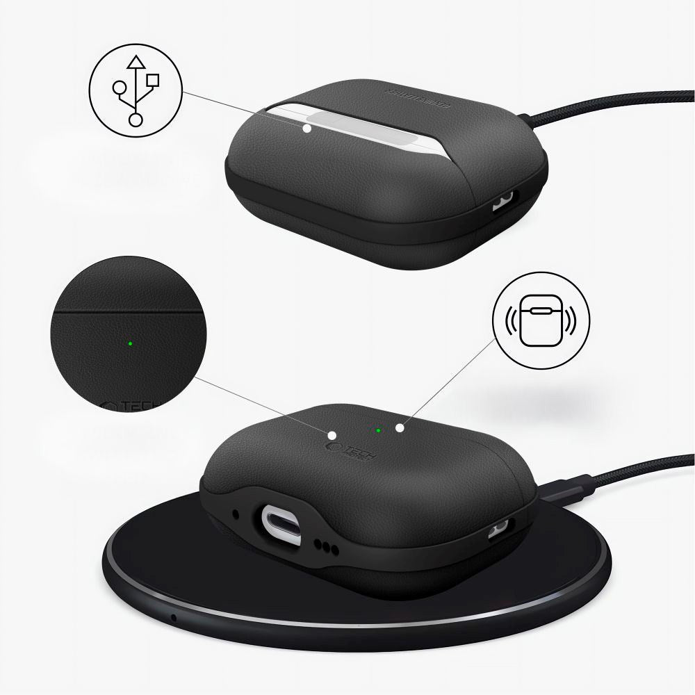 Tech-Protect Apple AirPods Pro (3. gen.) NaturalFit Kunstlæder Cover - Rem - Sort