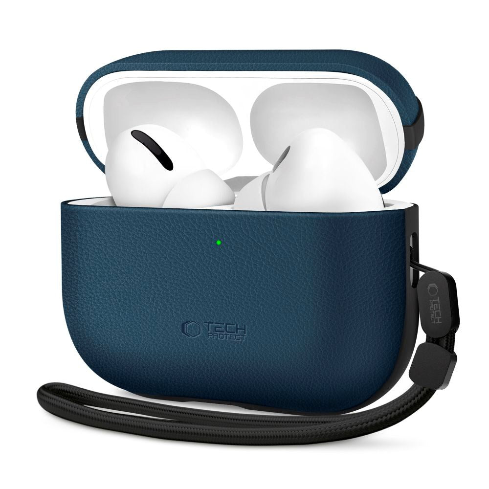 Tech-Protect Apple AirPods Pro (3. gen.) NaturalFit Kunstlæder Cover - Rem - Blå
