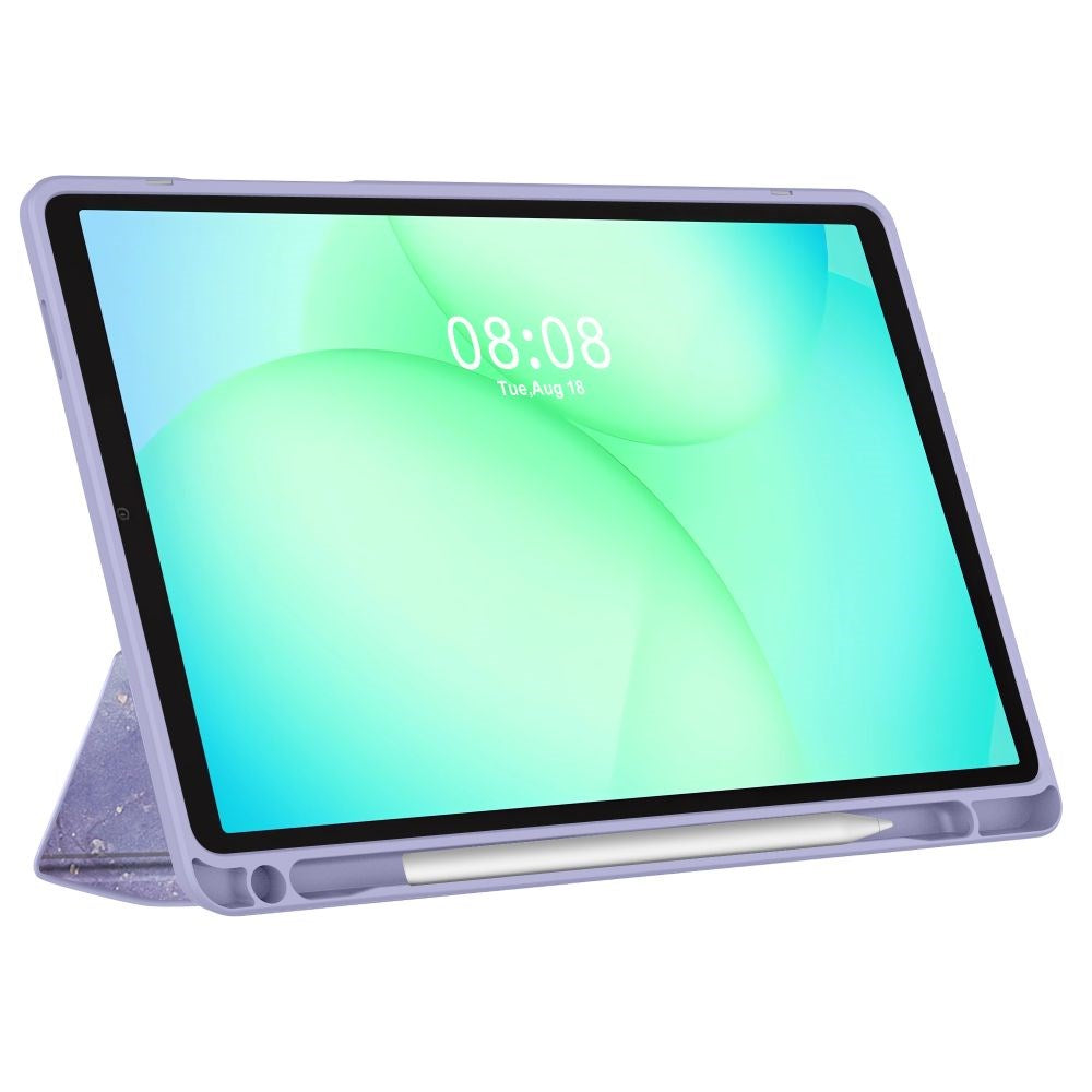 Tech-Protect SC Pen Hybrid Samsung Galaxy Tab A11 / A9 Flip Tablet Cover m. Stylus Holder - Lilla Marble/ Gennemsigtig