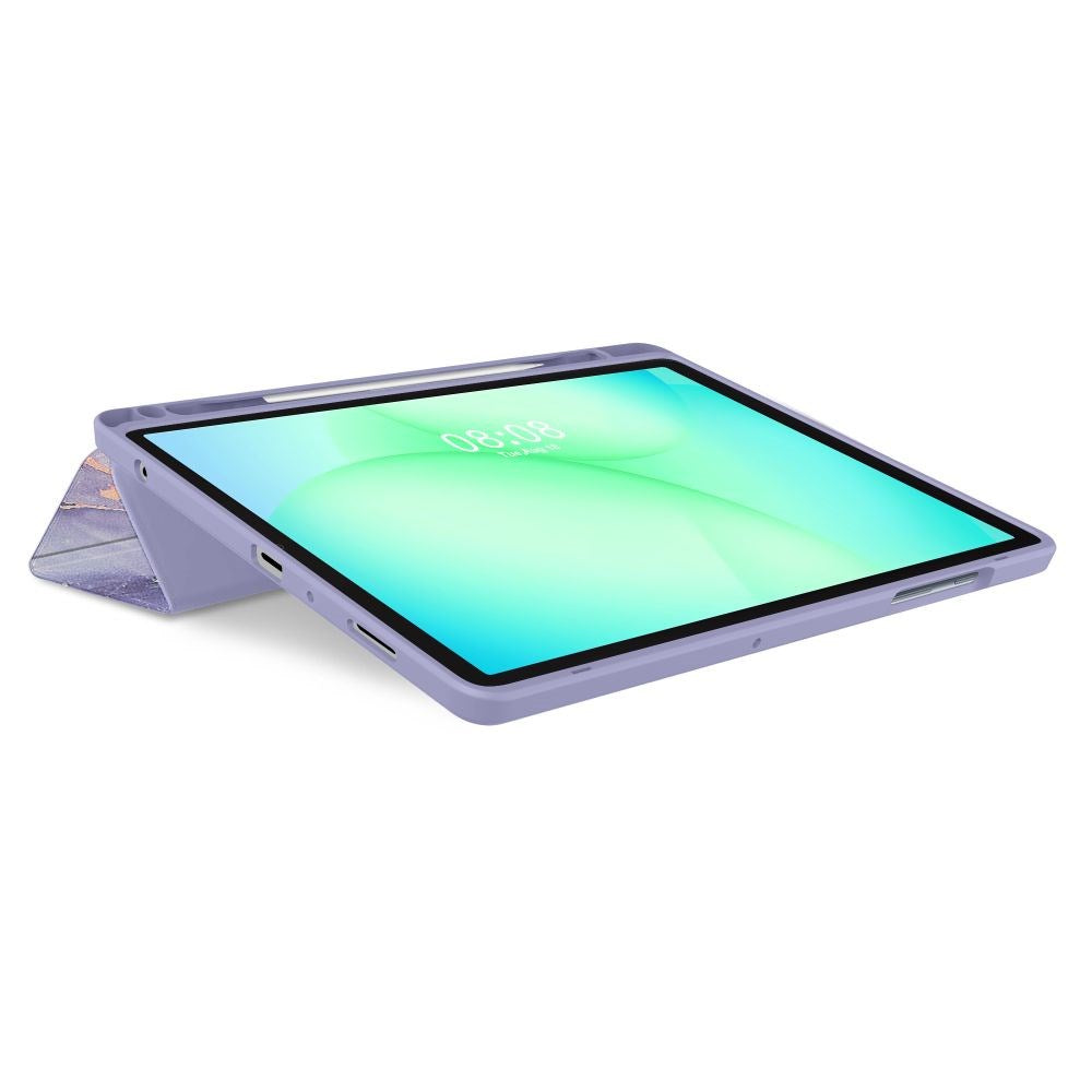 Tech-Protect SC Pen Hybrid Samsung Galaxy Tab A11 / A9 Flip Tablet Cover m. Stylus Holder - Lilla Marble/ Gennemsigtig