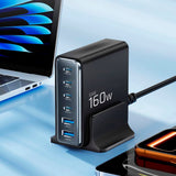 Tech-Protect Bordoplader m. 2 x USB-A & 4 x USB-C - 160W - Sort